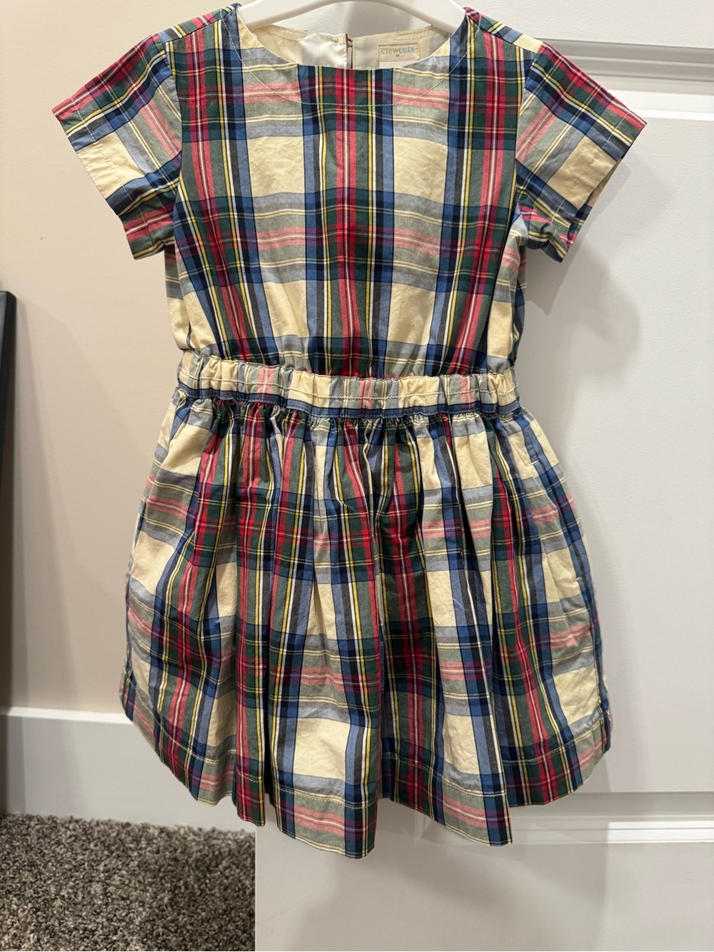 Crewcuts Plaid Cotton Dress in Cream, Red & Blue